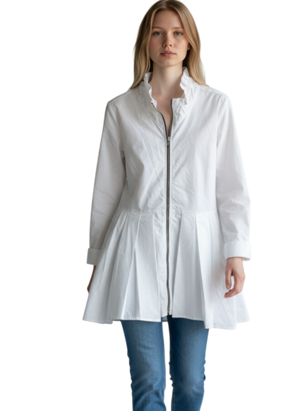 NWT John Mark Tiered White Zipper Lightweight Windbreaker
